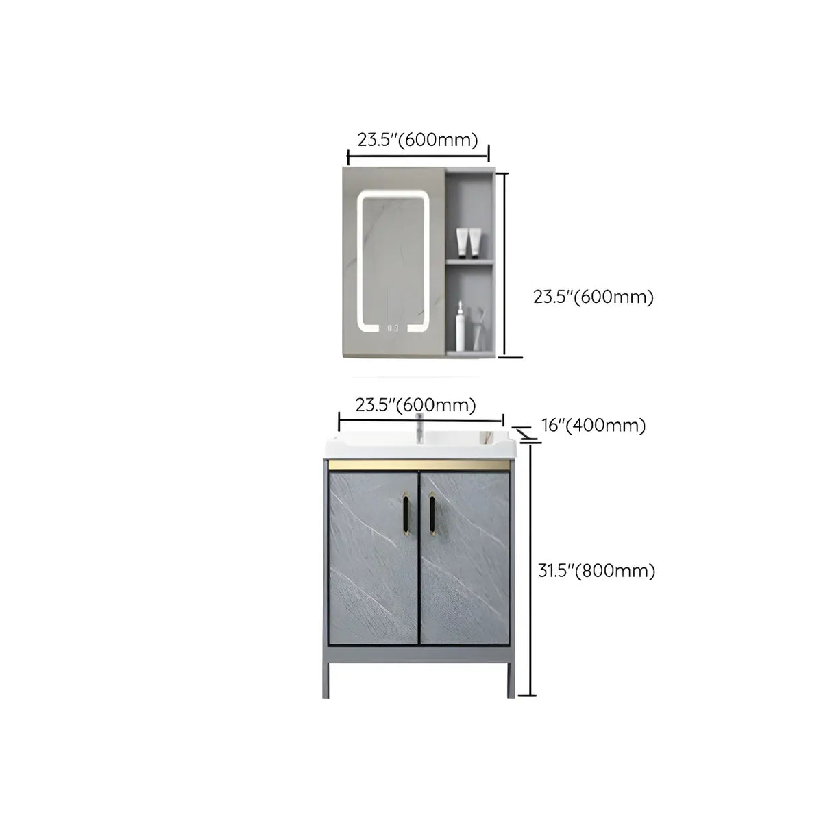 Sleek Stainless Steel Base Ceramic Sink Bath Vanity Cabinet Image - 26