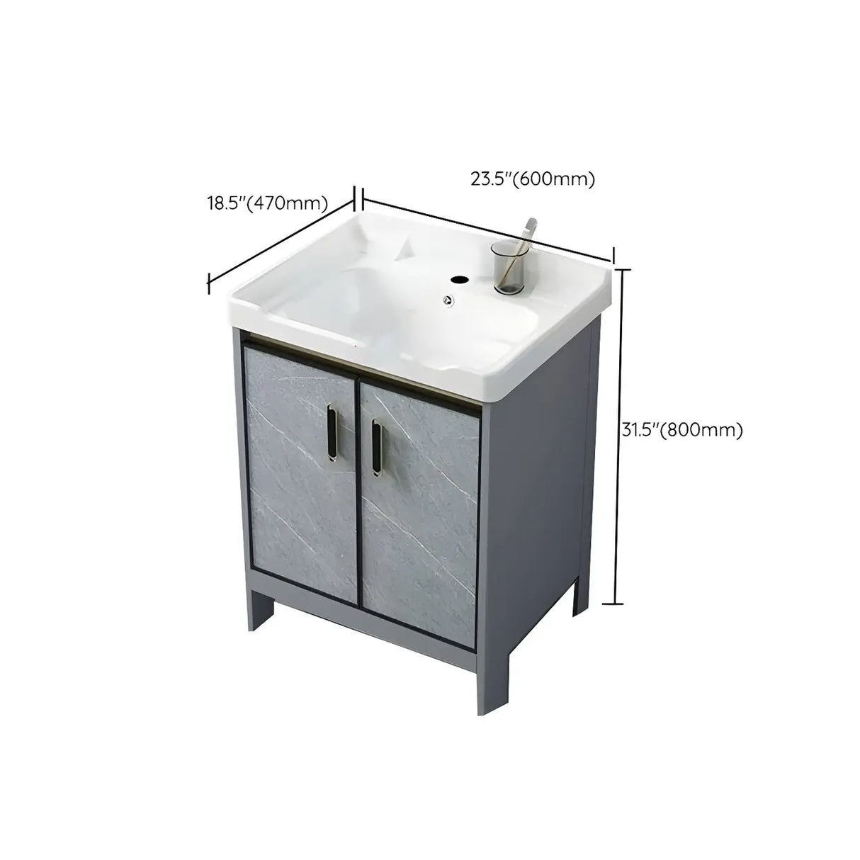 Sleek Stainless Steel Base Ceramic Sink Bath Vanity Cabinet Image - 27
