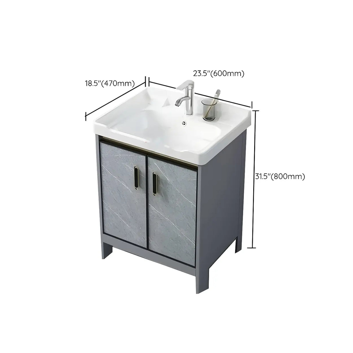 Sleek Stainless Steel Base Ceramic Sink Bath Vanity Cabinet Image - 28