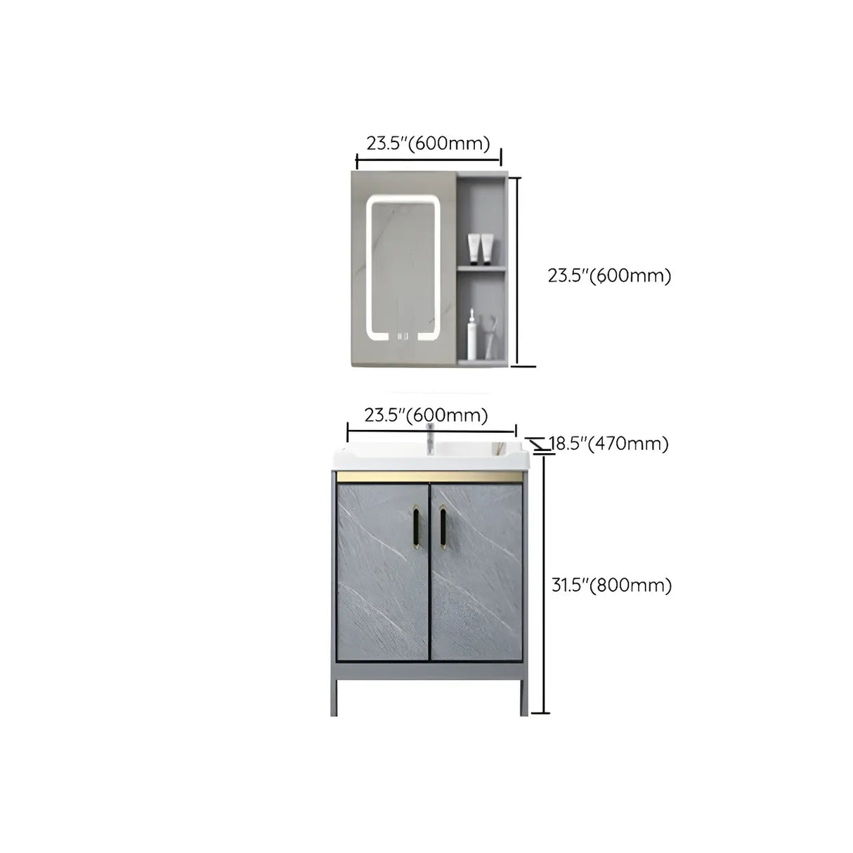 Sleek Stainless Steel Base Ceramic Sink Bath Vanity Cabinet Image - 31