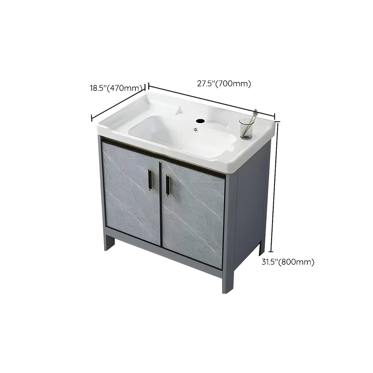 Sleek Stainless Steel Base Ceramic Sink Bath Vanity Cabinet Image - 32