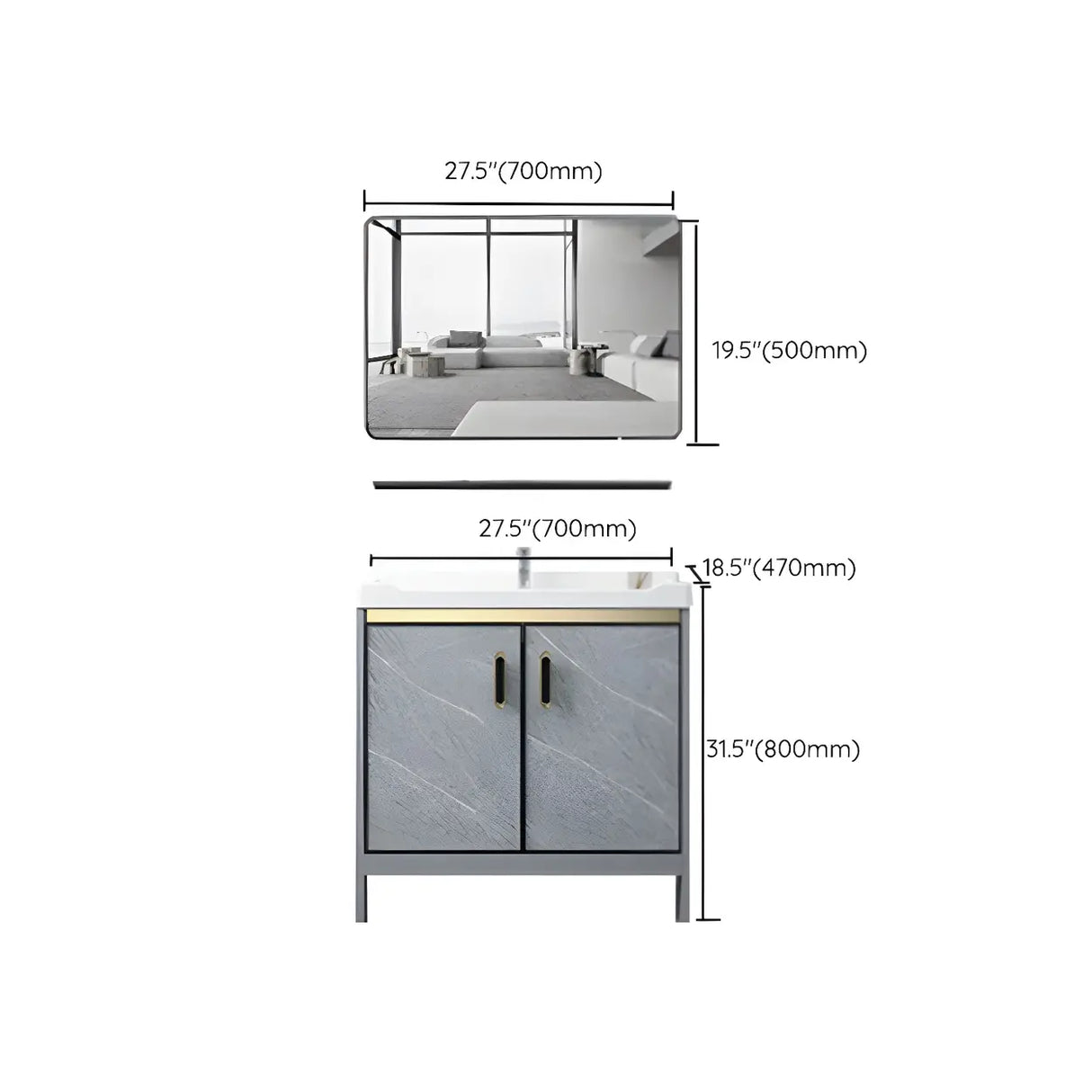Sleek Stainless Steel Base Ceramic Sink Bath Vanity Cabinet Image - 34