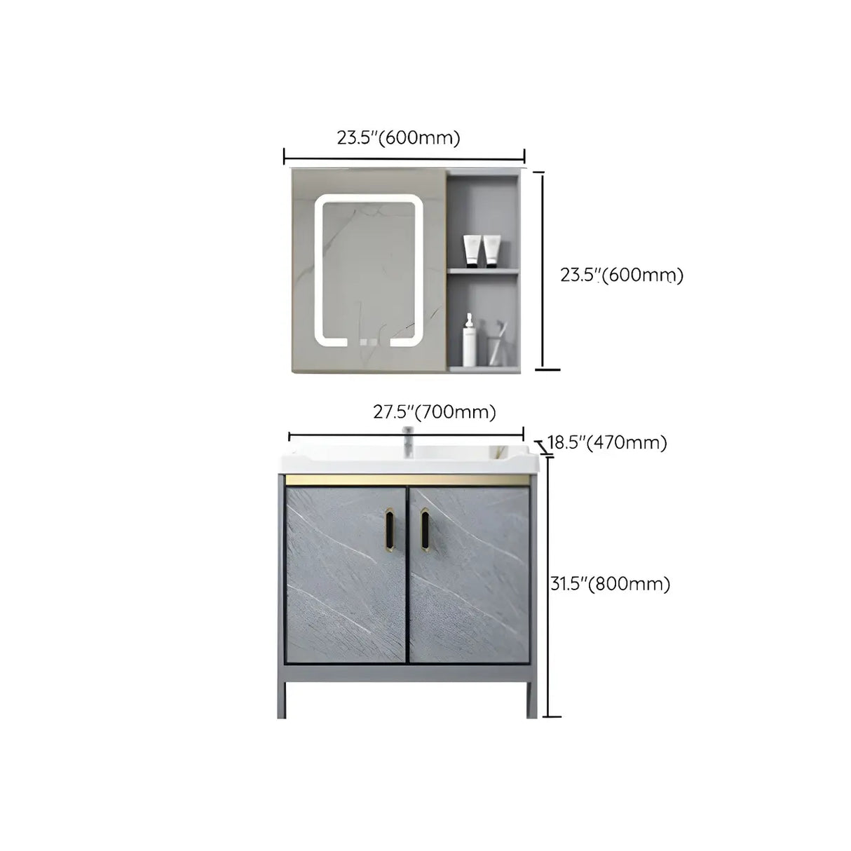 Sleek Stainless Steel Base Ceramic Sink Bath Vanity Cabinet Image - 36