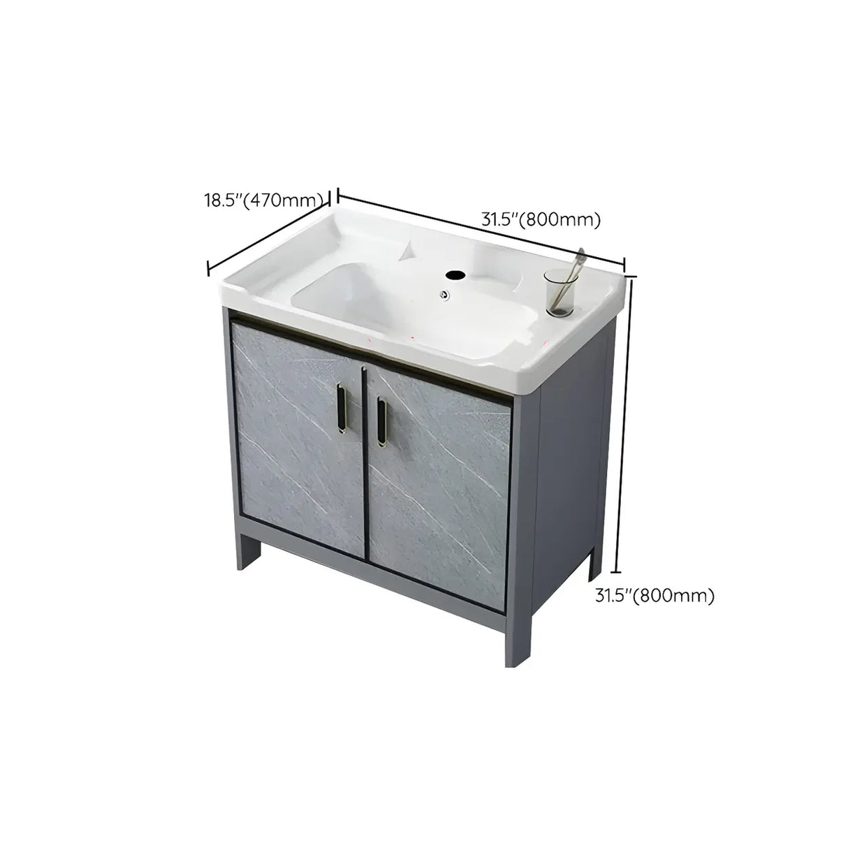 Sleek Stainless Steel Base Ceramic Sink Bath Vanity Cabinet Image - 37