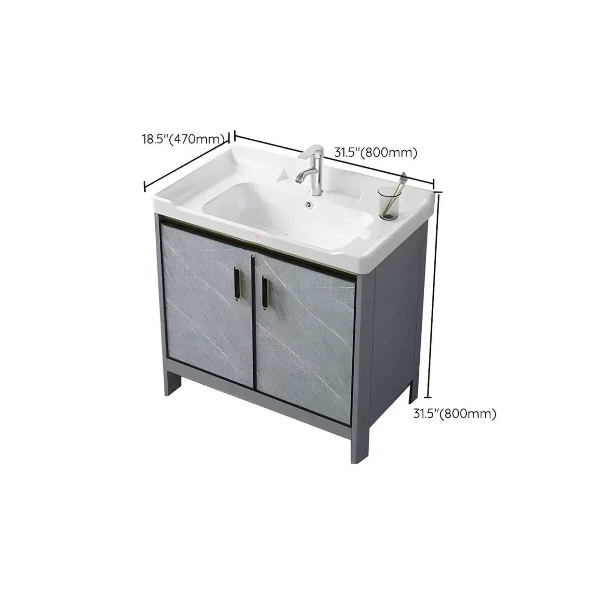 Sleek Stainless Steel Base Ceramic Sink Bath Vanity Cabinet Image - 38