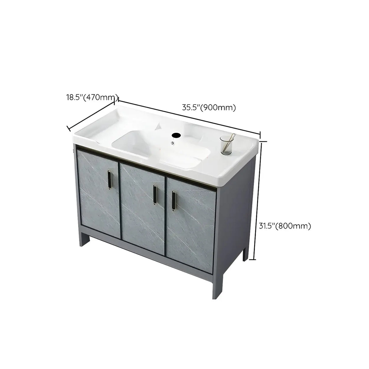 Sleek Stainless Steel Base Ceramic Sink Bath Vanity Cabinet Image - 42