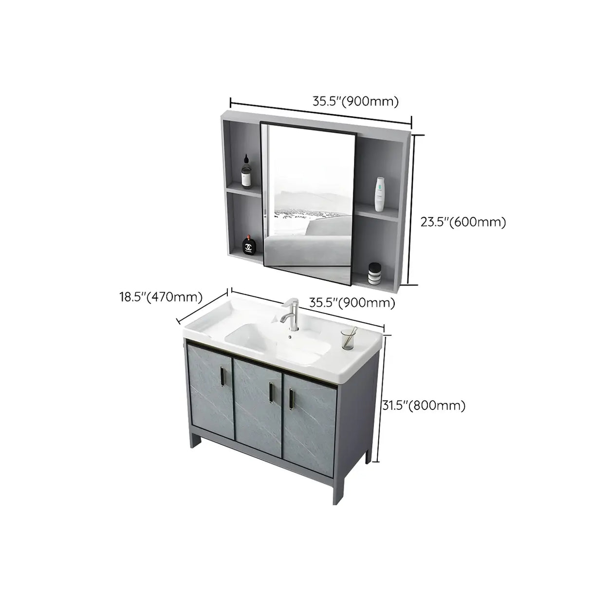 Sleek Stainless Steel Base Ceramic Sink Bath Vanity Cabinet Image - 44
