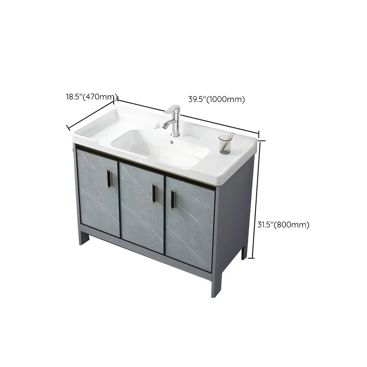 Sleek Stainless Steel Base Ceramic Sink Bath Vanity Cabinet Image - 47