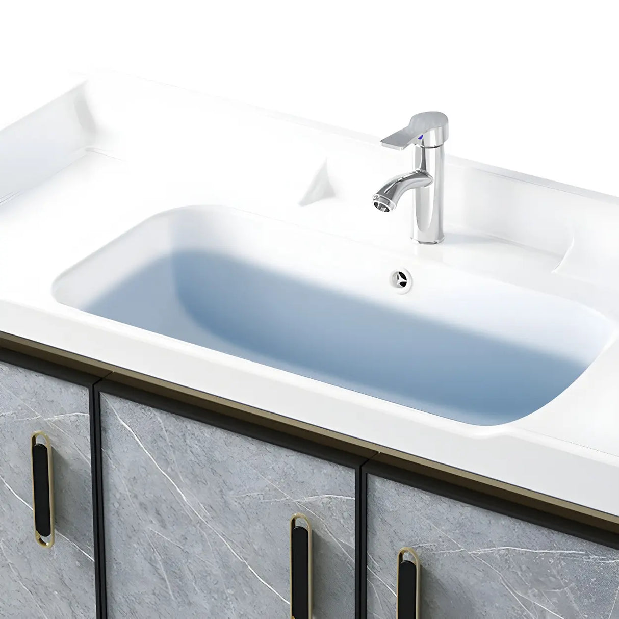 Sleek Stainless Steel Base Ceramic Sink Bath Vanity Cabinet Image - 8