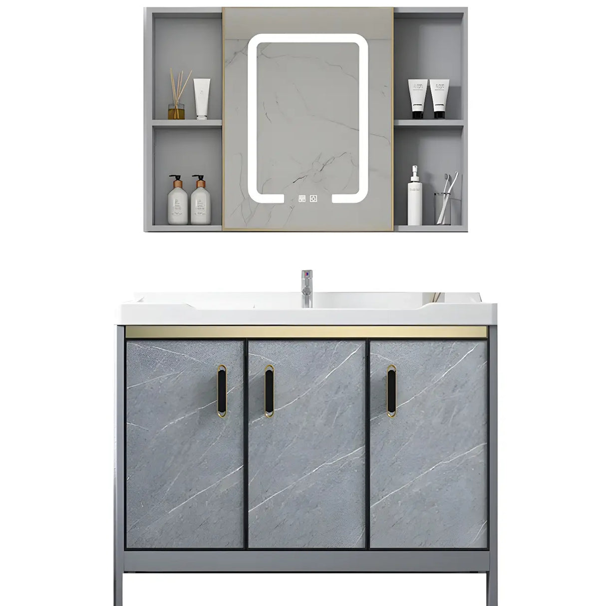 Sleek Stainless Steel Base Ceramic Sink Bath Vanity Cabinet Image - 9