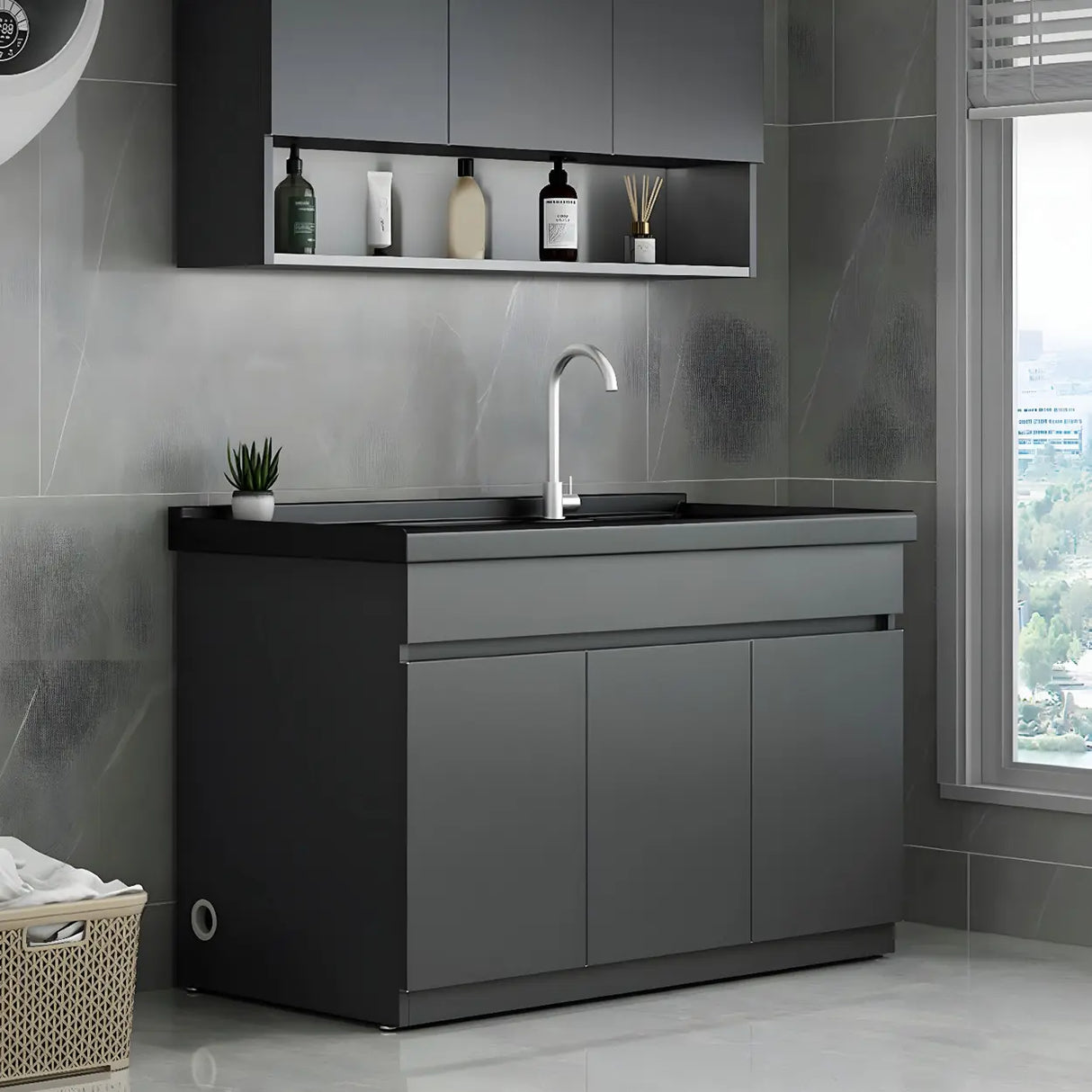 Sleek Stainless Steel Free-standing Bathroom Vanity Cabinet Image - 1