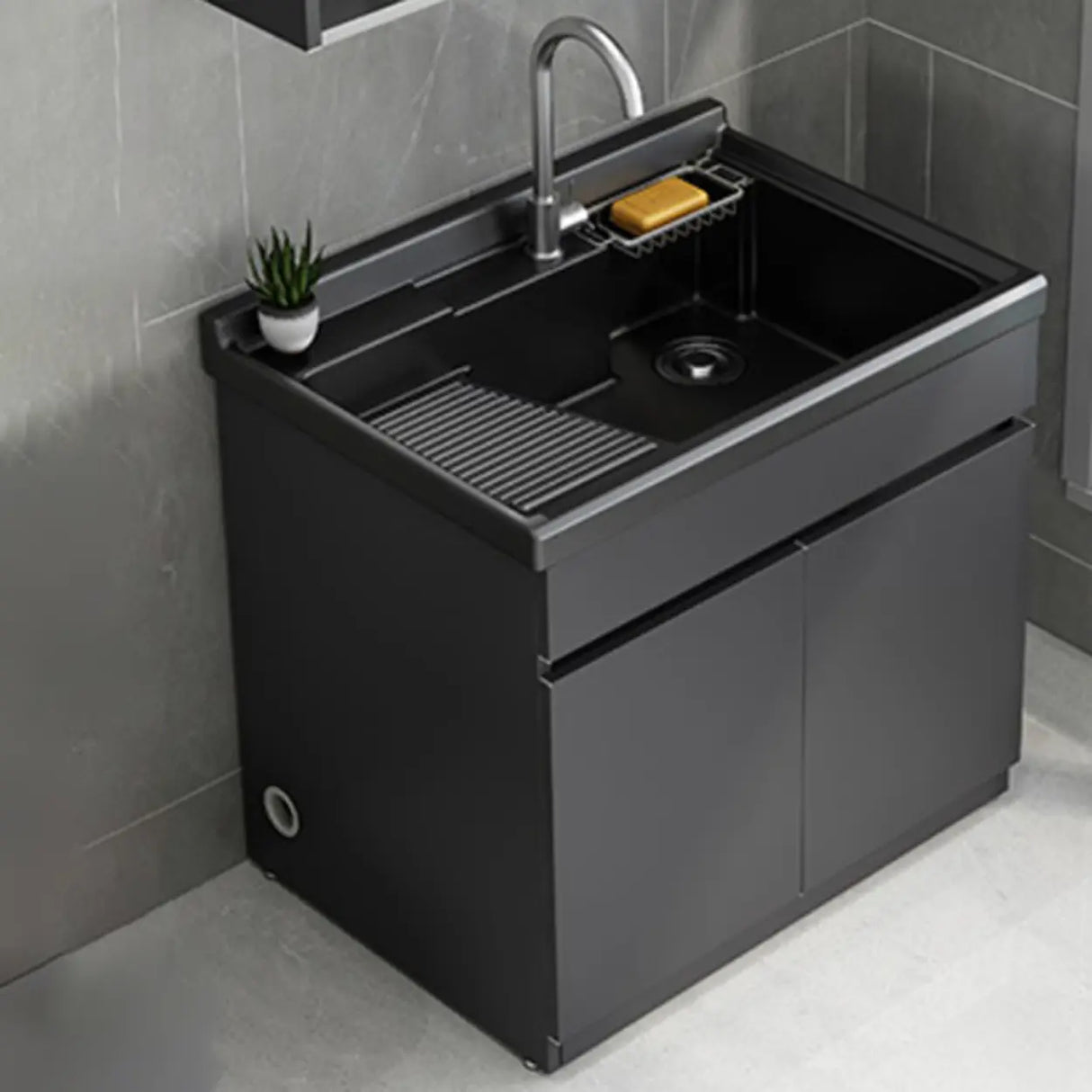 Sleek Stainless Steel Free-standing Bathroom Vanity Cabinet Image - 11