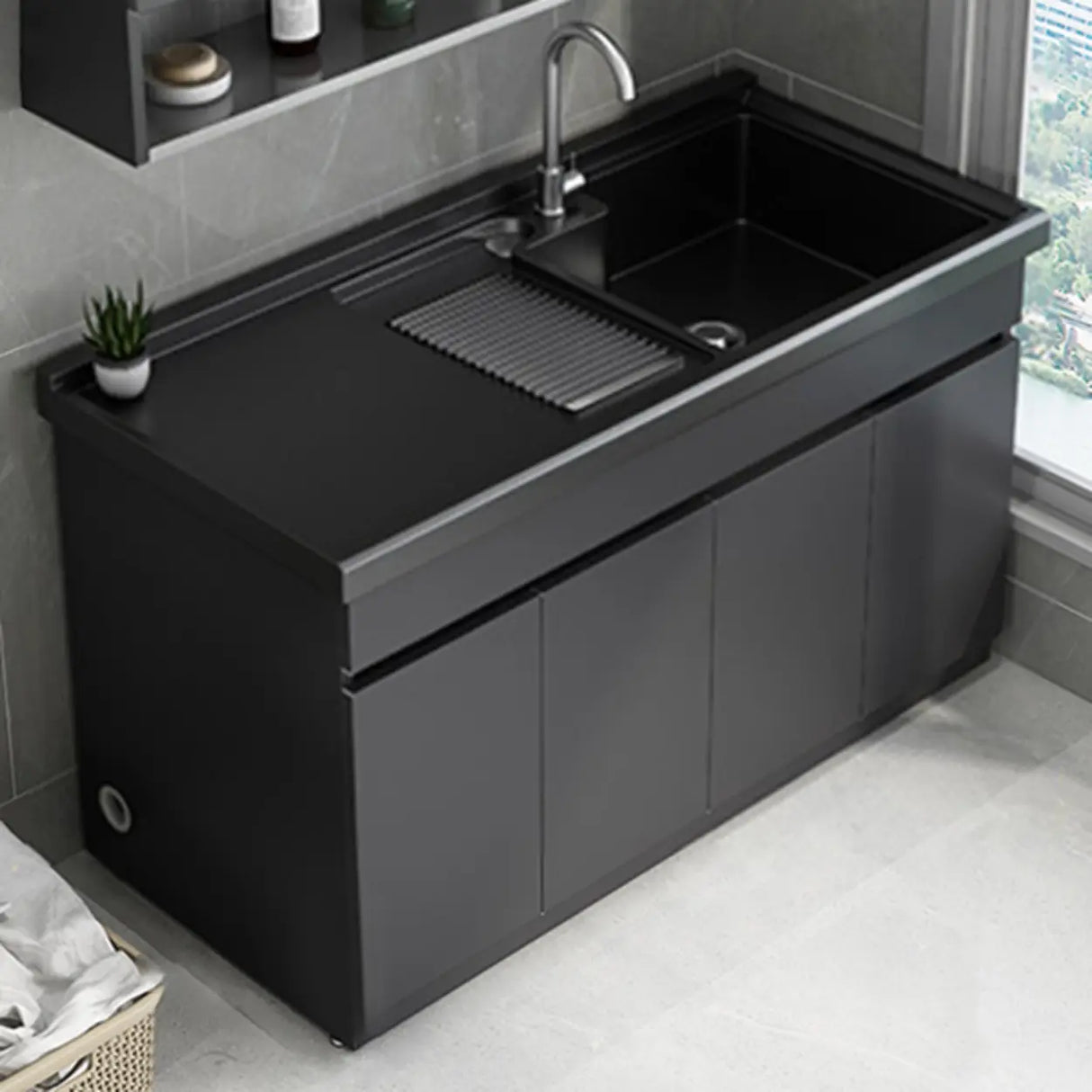 Sleek Stainless Steel Free-standing Bathroom Vanity Cabinet Image - 13