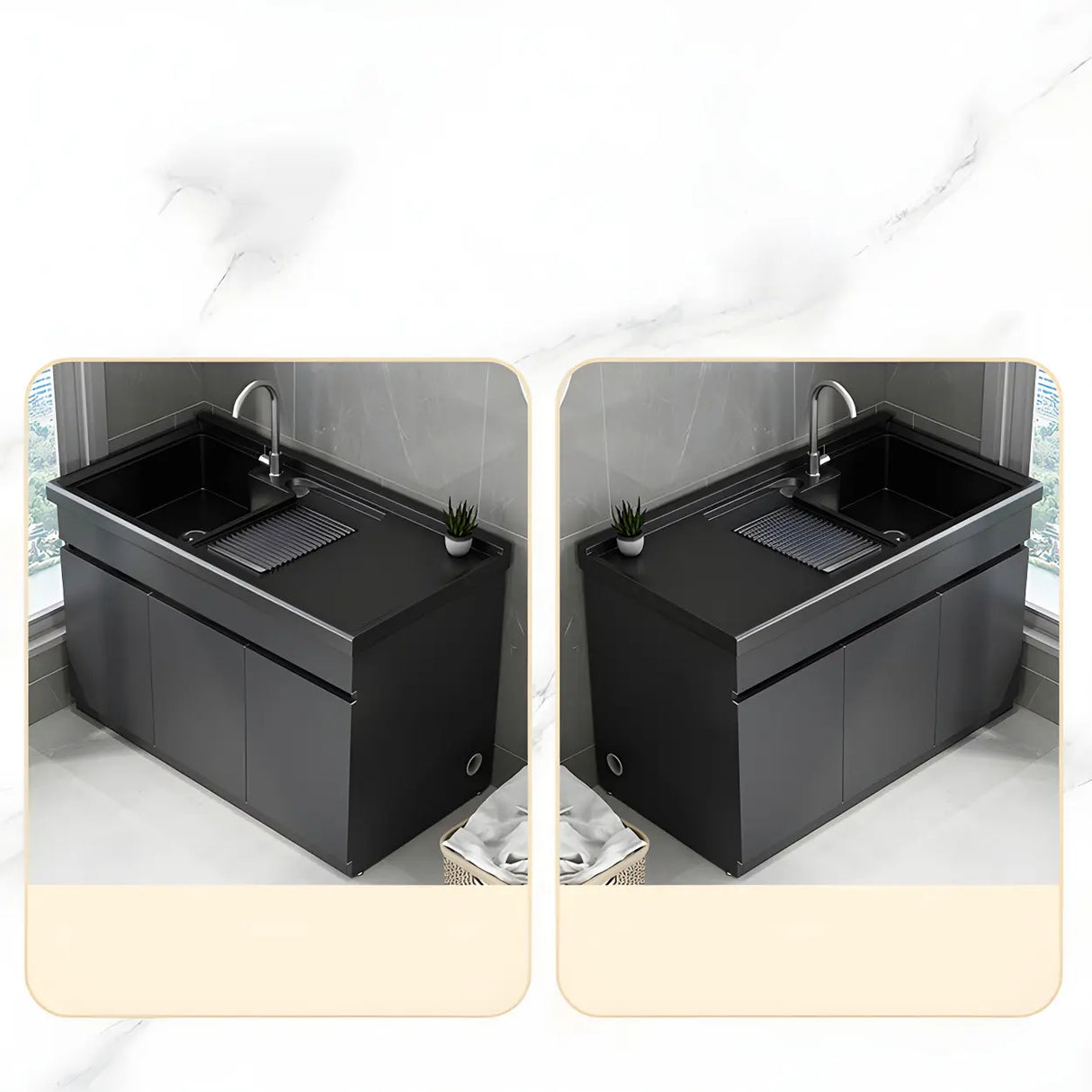 Sleek Stainless Steel Free-standing Bathroom Vanity Cabinet Image - 15