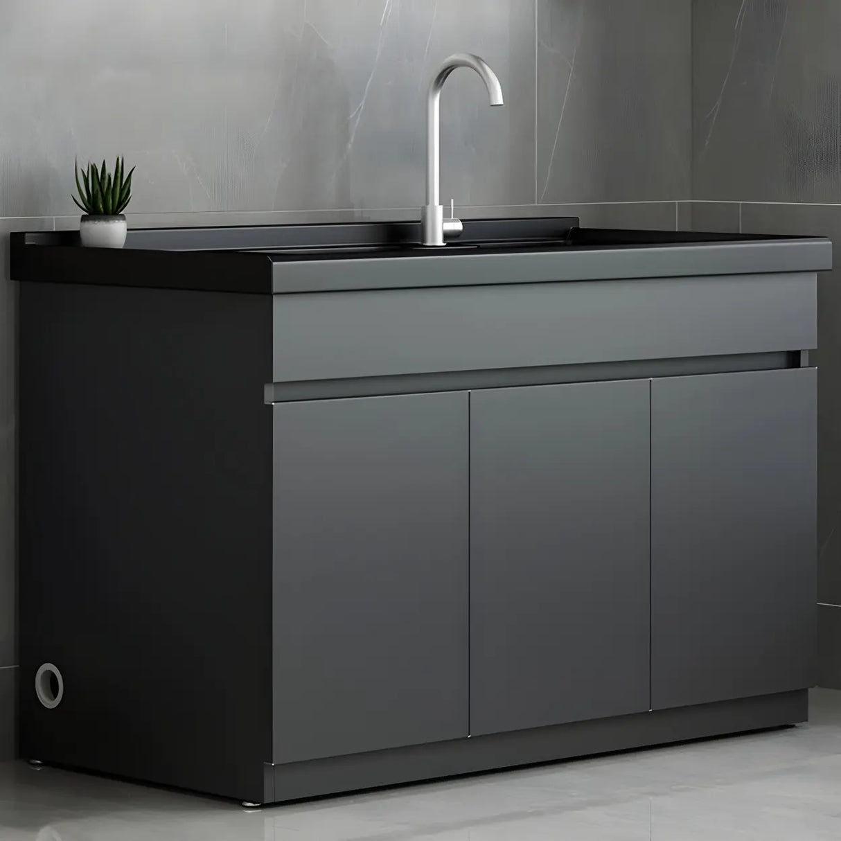 Sleek Stainless Steel Free-standing Bathroom Vanity Cabinet Image - 2