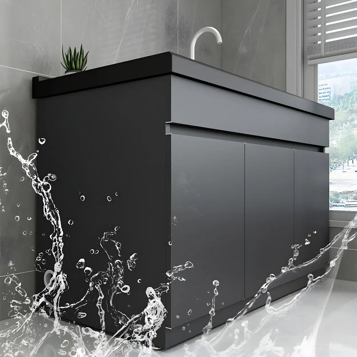 Sleek Stainless Steel Free-standing Bathroom Vanity Cabinet Image - 3