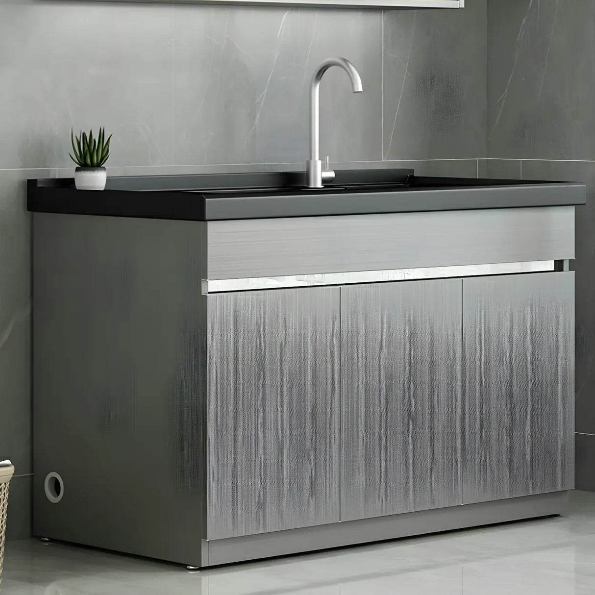 Sleek Stainless Steel Free-standing Bathroom Vanity Cabinet Image - 4