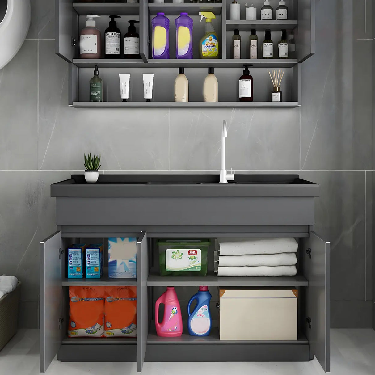 Sleek Stainless Steel Free-standing Bathroom Vanity Cabinet Image - 5