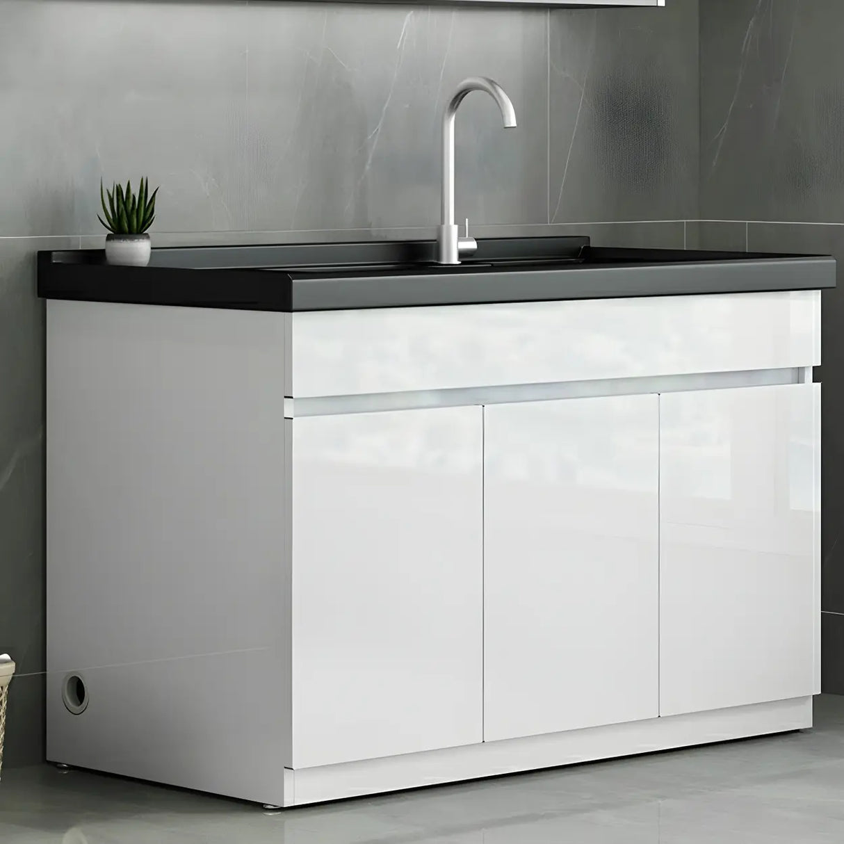 Sleek Stainless Steel Free-standing Bathroom Vanity Cabinet Image - 6