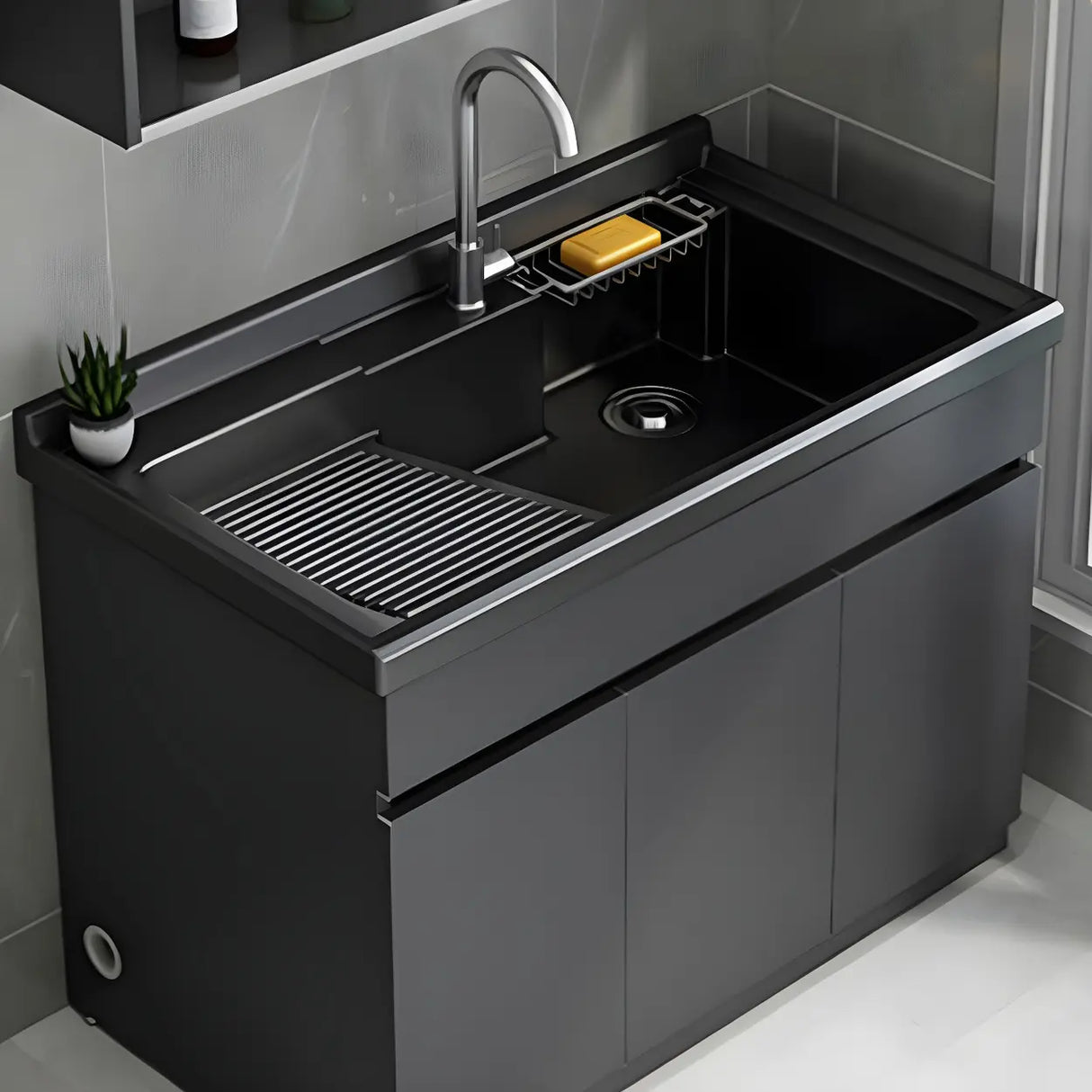 Sleek Stainless Steel Free-standing Bathroom Vanity Cabinet Image - 7