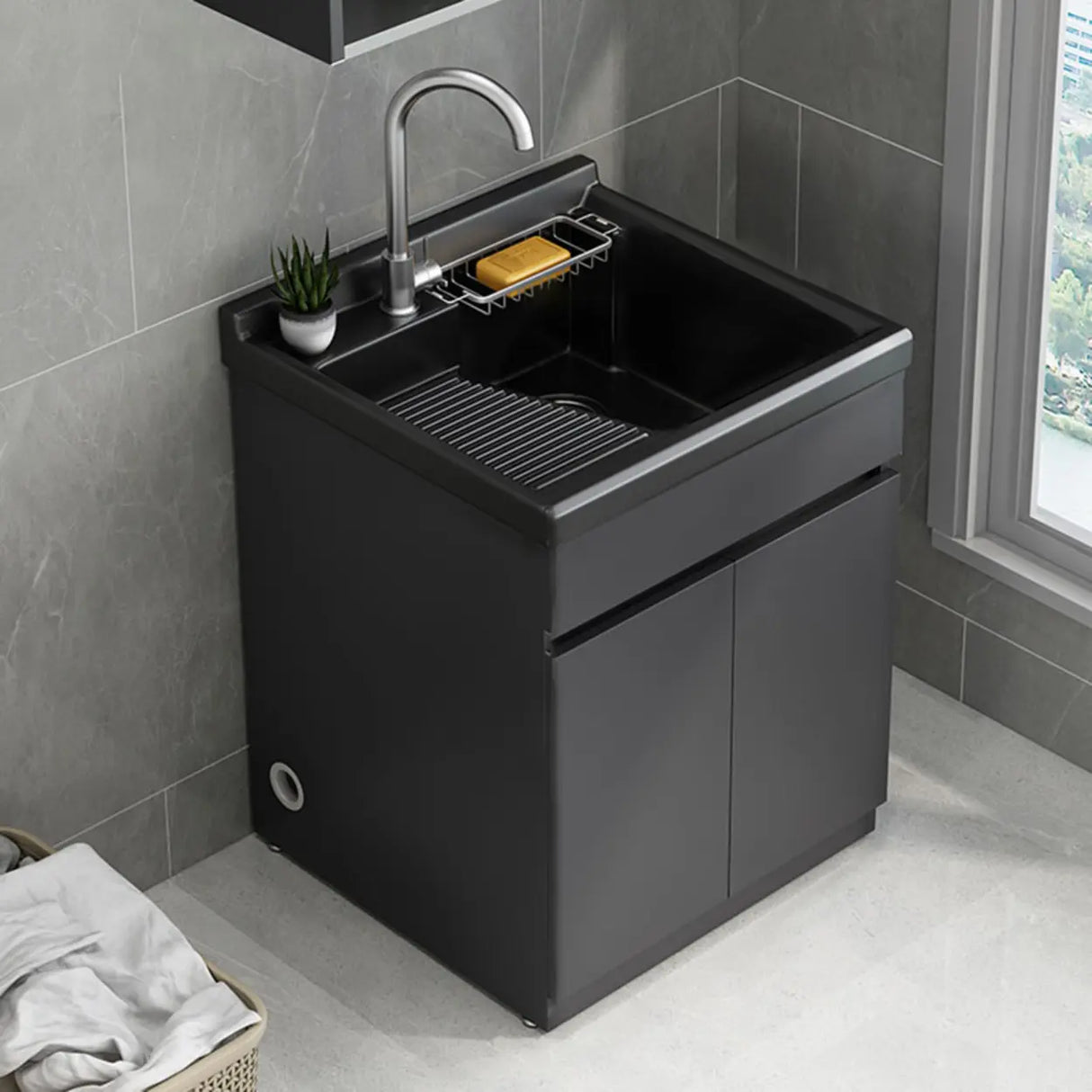 Sleek Stainless Steel Free-standing Bathroom Vanity Cabinet Image - 9