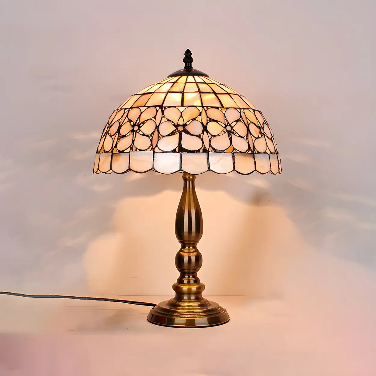 Sleek Tiffany Dome Stained Glass Metal Base Table Lamp Image - 10