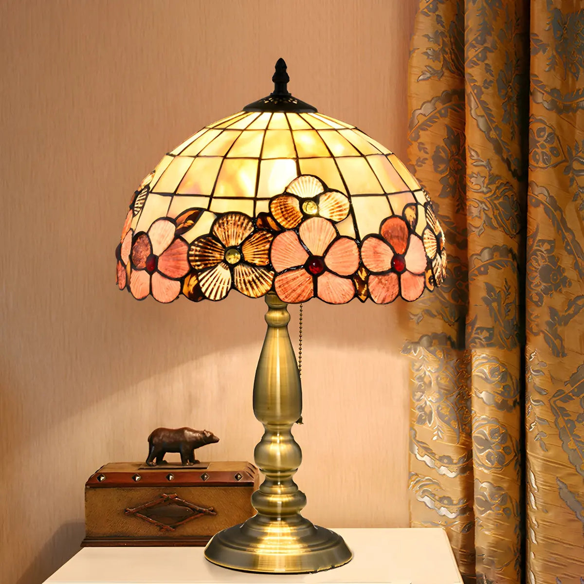 Sleek Tiffany Dome Stained Glass Metal Base Table Lamp Image - 3