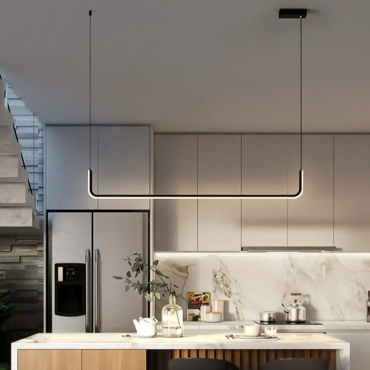 Sleek U-Shaped LED Kitchen Island Ceiling Light Image - 3