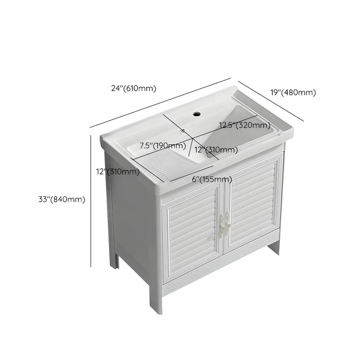 Sleek White Freestanding Sink Glam Bath Vanity with Doors Image - 20