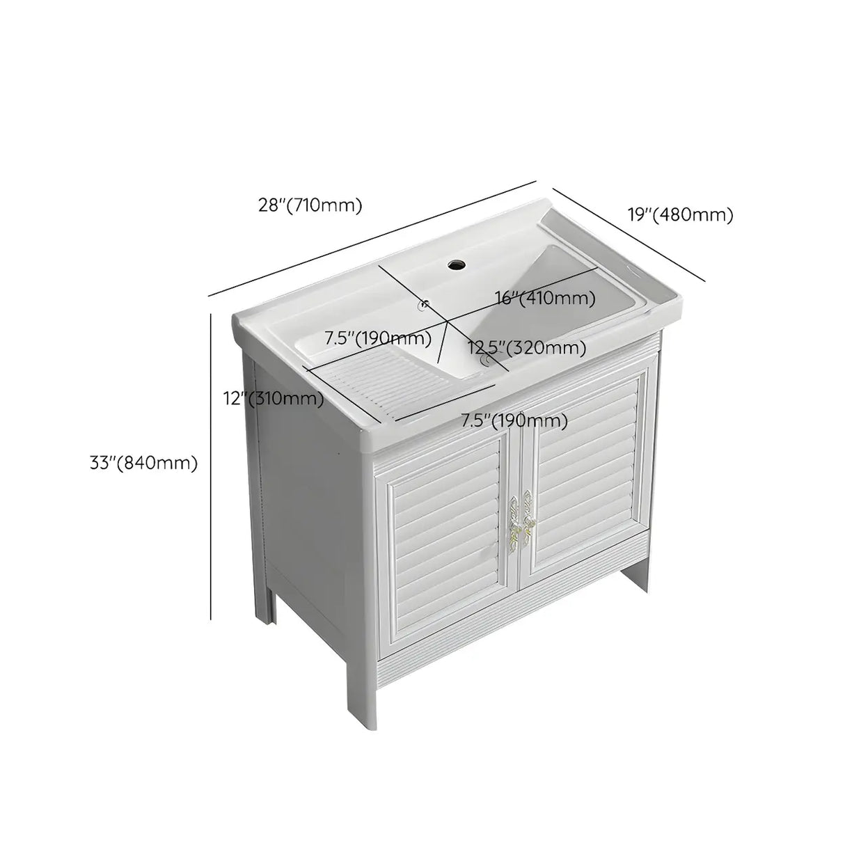 Sleek White Freestanding Sink Glam Bath Vanity with Doors Image - 21