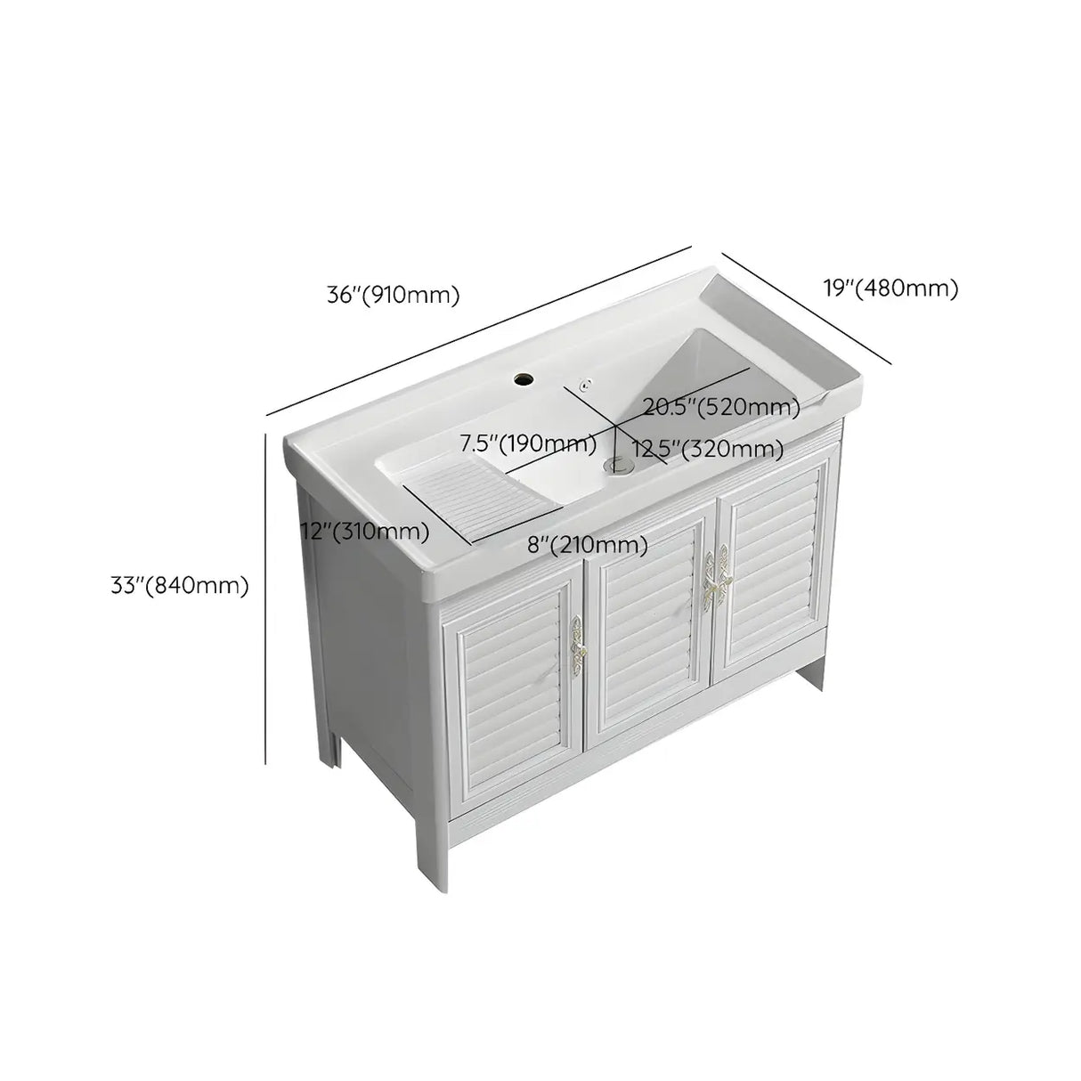 Sleek White Freestanding Sink Glam Bath Vanity with Doors Image - 23