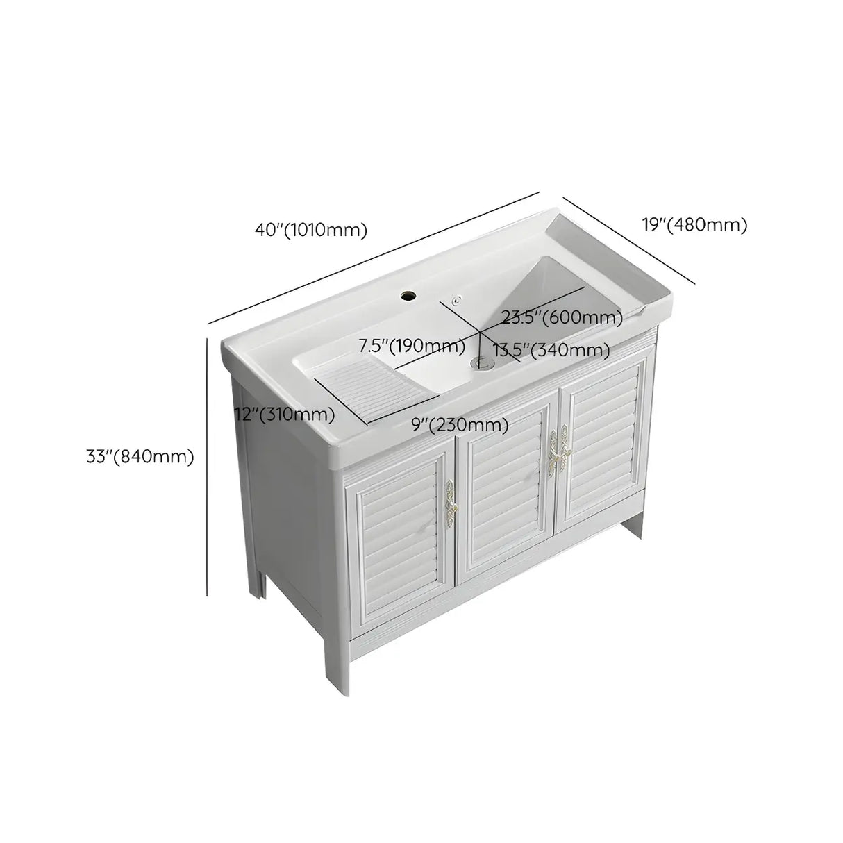 Sleek White Freestanding Sink Glam Bath Vanity with Doors Image - 24