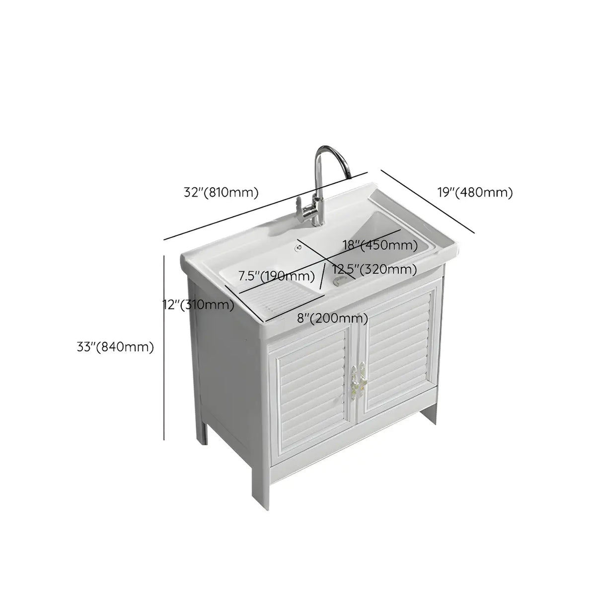 Sleek White Freestanding Sink Glam Bath Vanity with Doors Image - 28