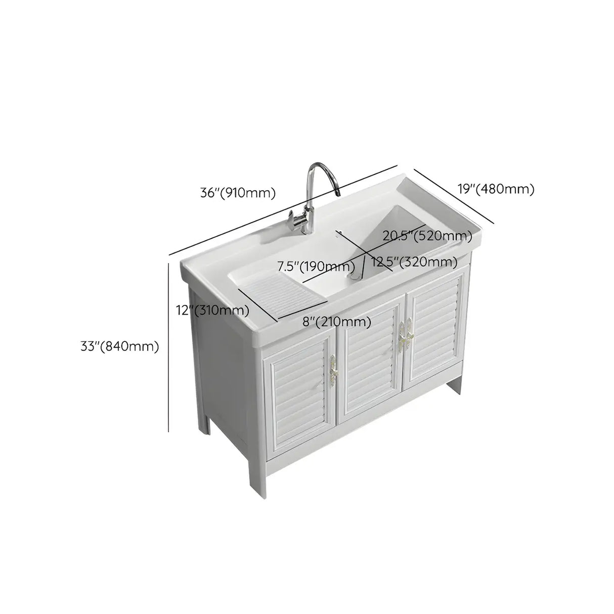 Sleek White Freestanding Sink Glam Bath Vanity with Doors Image - 29