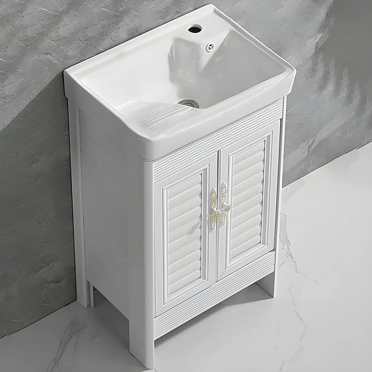 Sleek White Freestanding Sink Glam Bath Vanity with Doors Image - 3