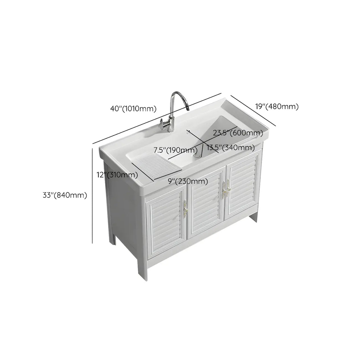 Sleek White Freestanding Sink Glam Bath Vanity with Doors Image - 30