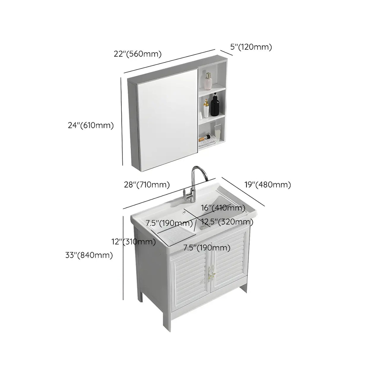 Sleek White Freestanding Sink Glam Bath Vanity with Doors Image - 33