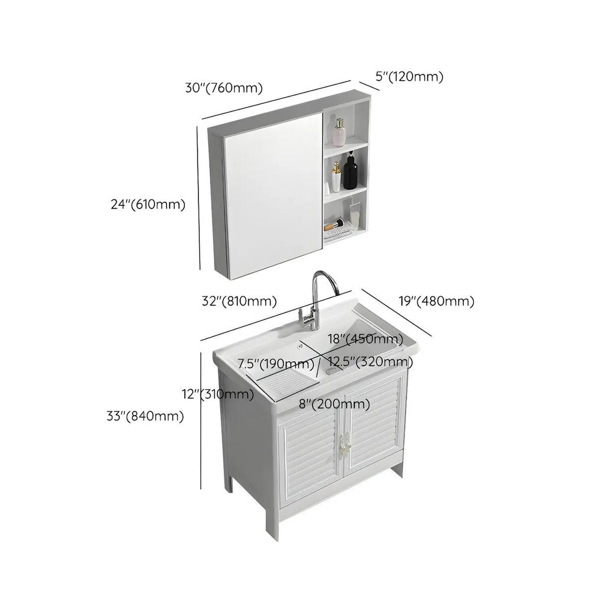 Sleek White Freestanding Sink Glam Bath Vanity with Doors Image - 34