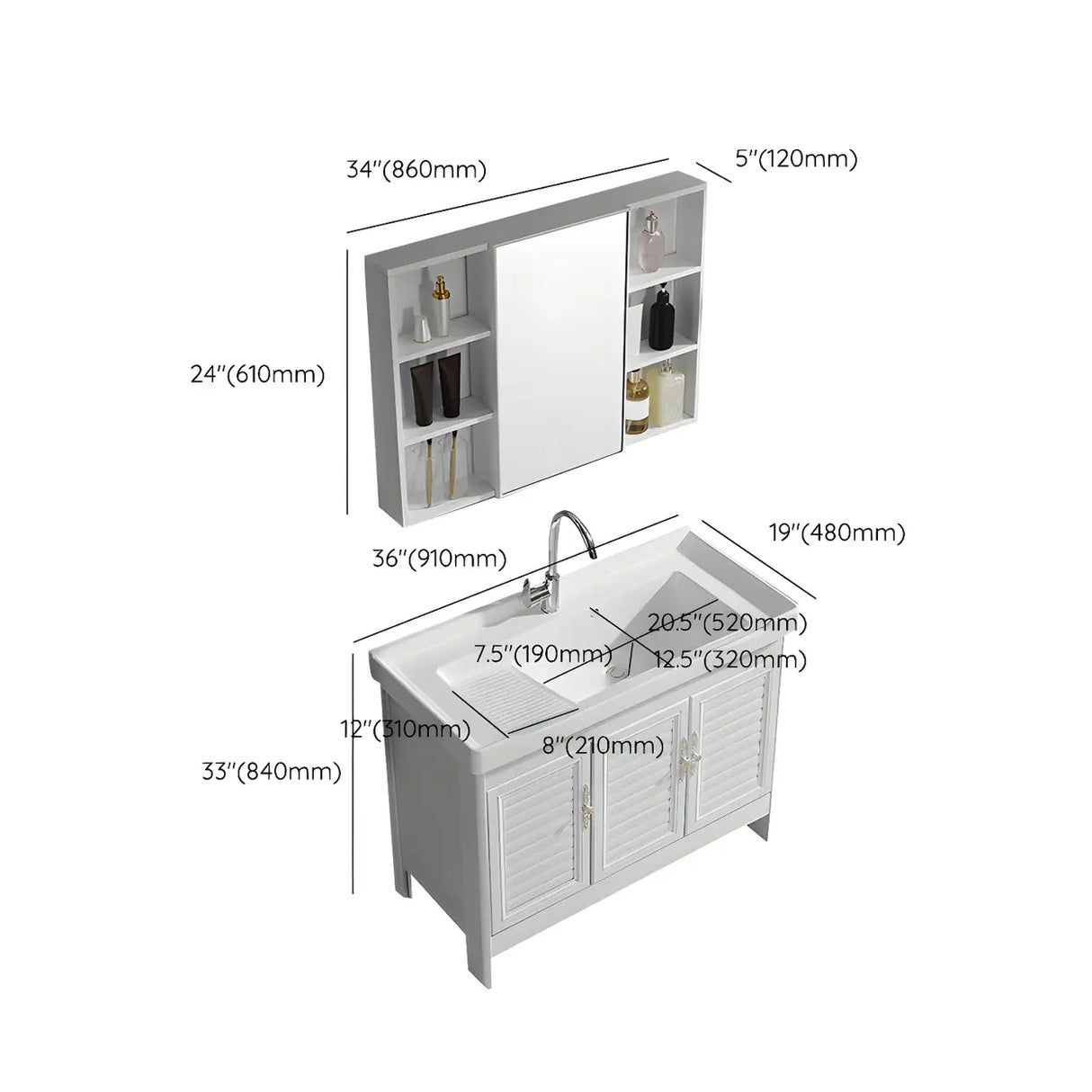 Sleek White Freestanding Sink Glam Bath Vanity with Doors Image - 35