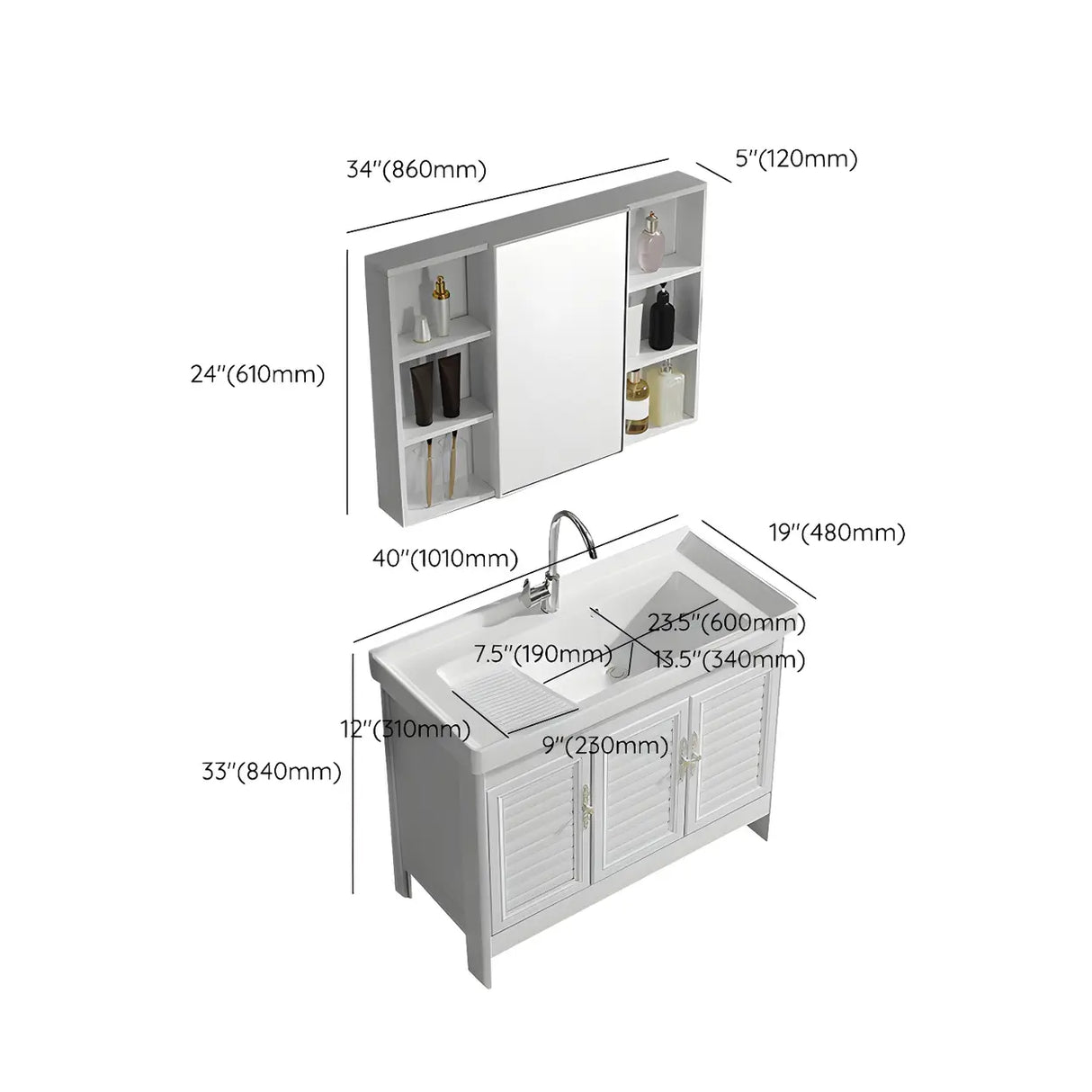 Sleek White Freestanding Sink Glam Bath Vanity with Doors Image - 36