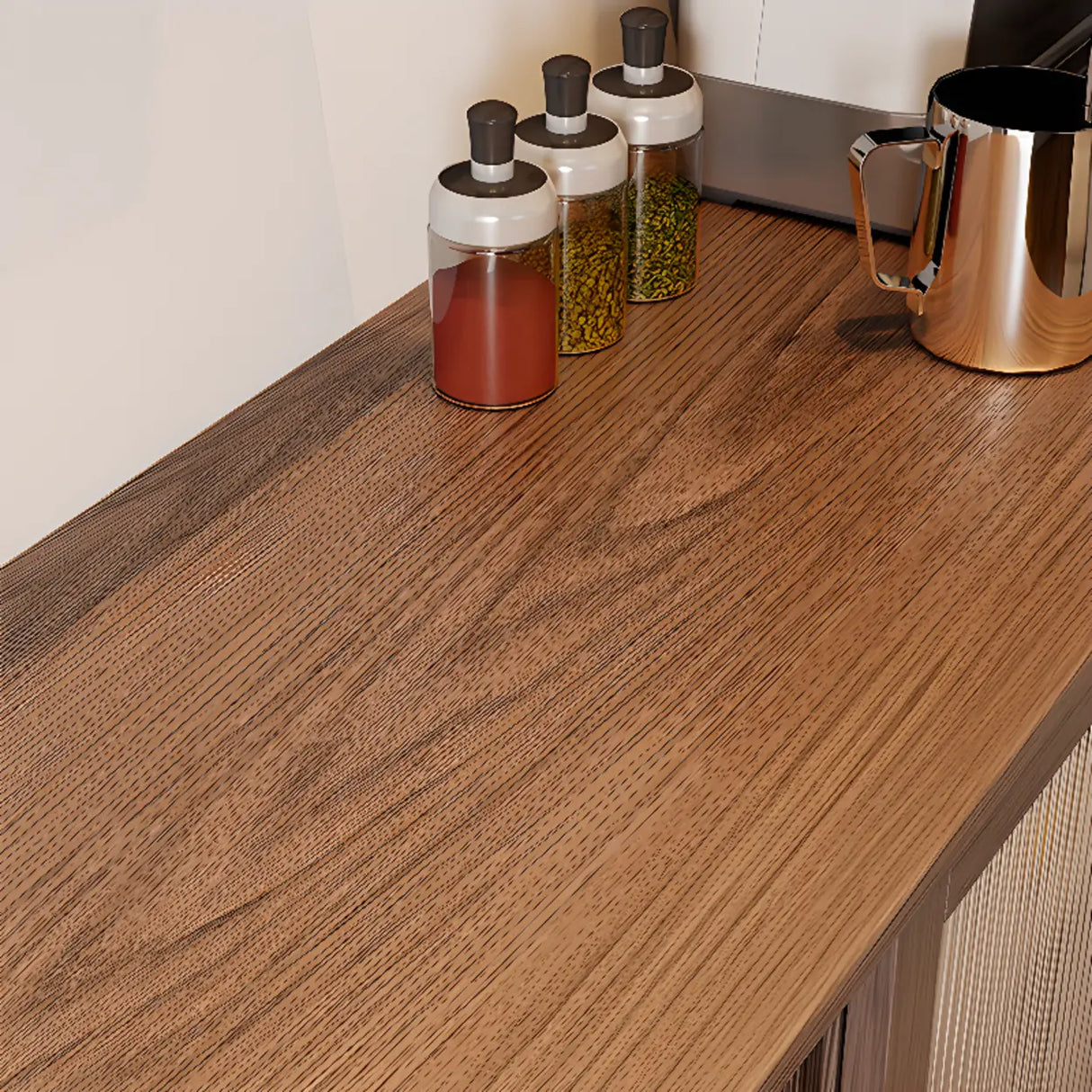 Sleek Wood Walnut Medium Clear Doors Storage Sideboard Image - 12