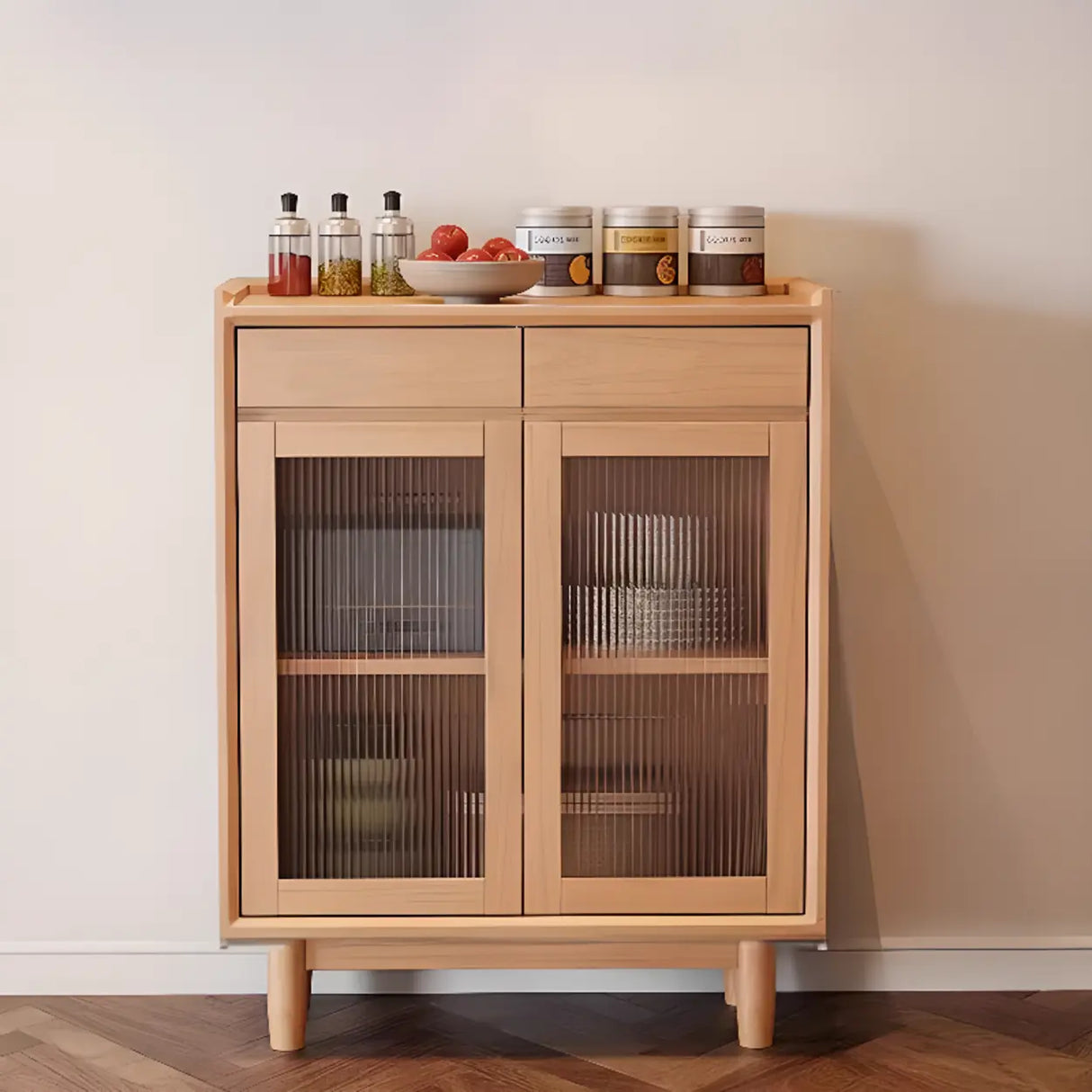 Sleek Wood Walnut Medium Clear Doors Storage Sideboard Image - 19