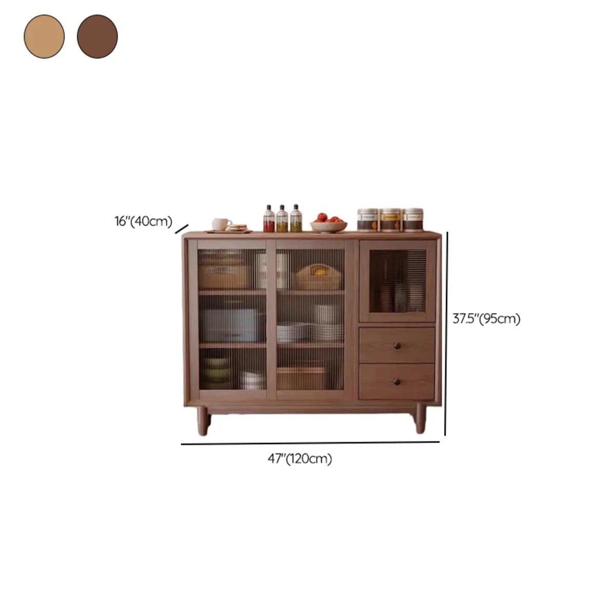 Sleek Wood Walnut Medium Clear Doors Storage Sideboard