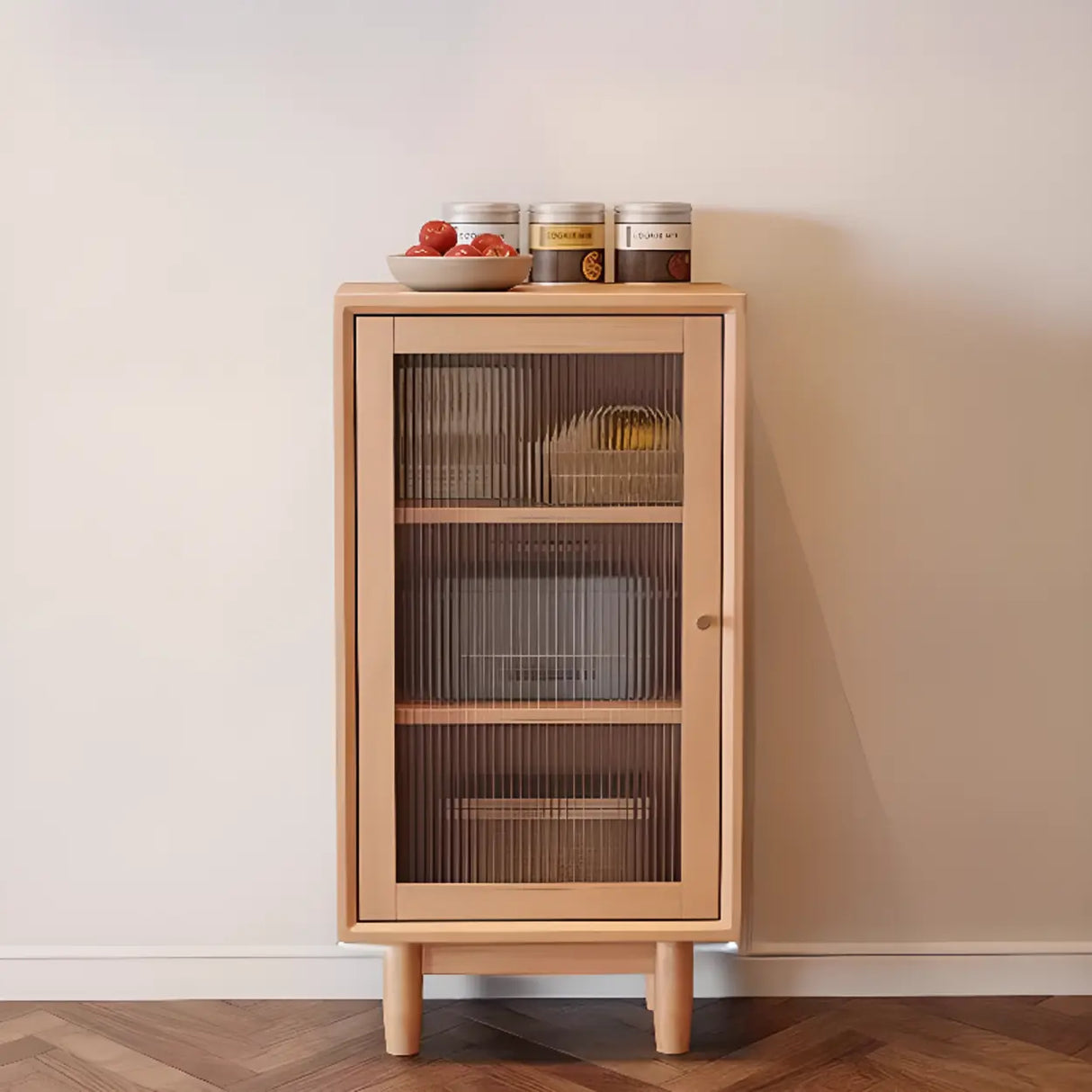 Sleek Wood Walnut Medium Clear Doors Storage Sideboard Image - 6