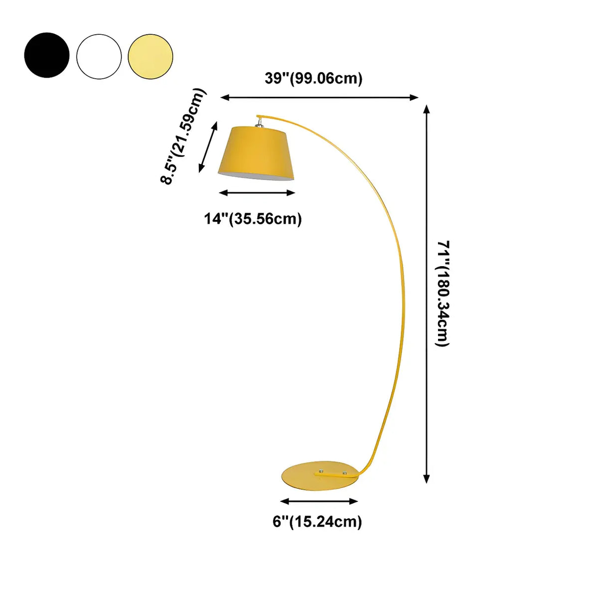 Sleek Yellow Drum Modern Arch Metal LED Floor Light