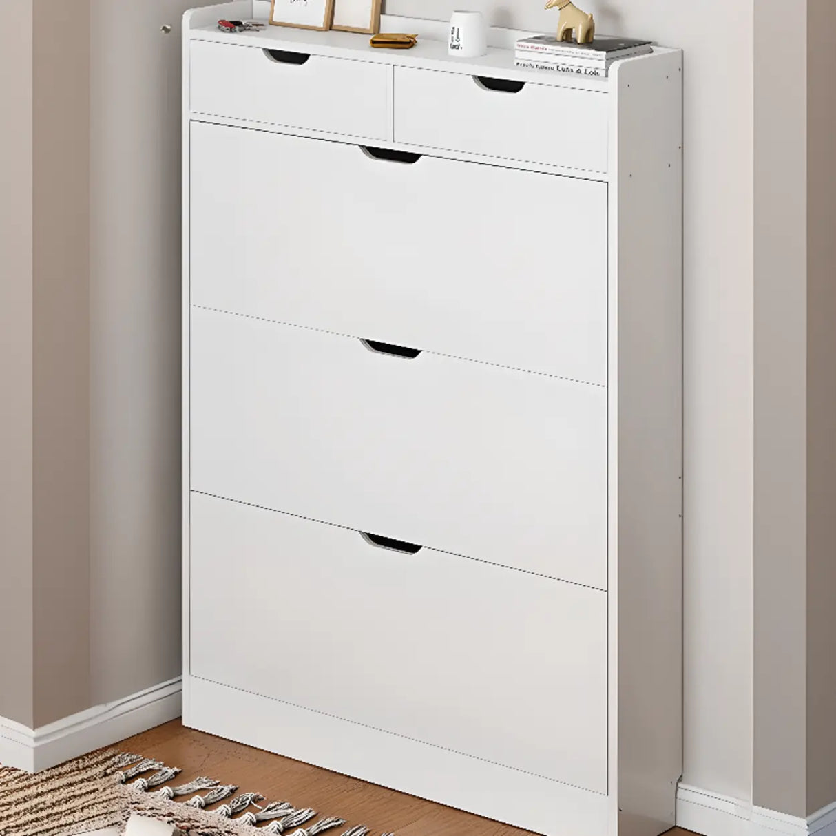 Sliding Wood Hallway Grey Closed Back Shoe Storage Cabinet Image - 13
