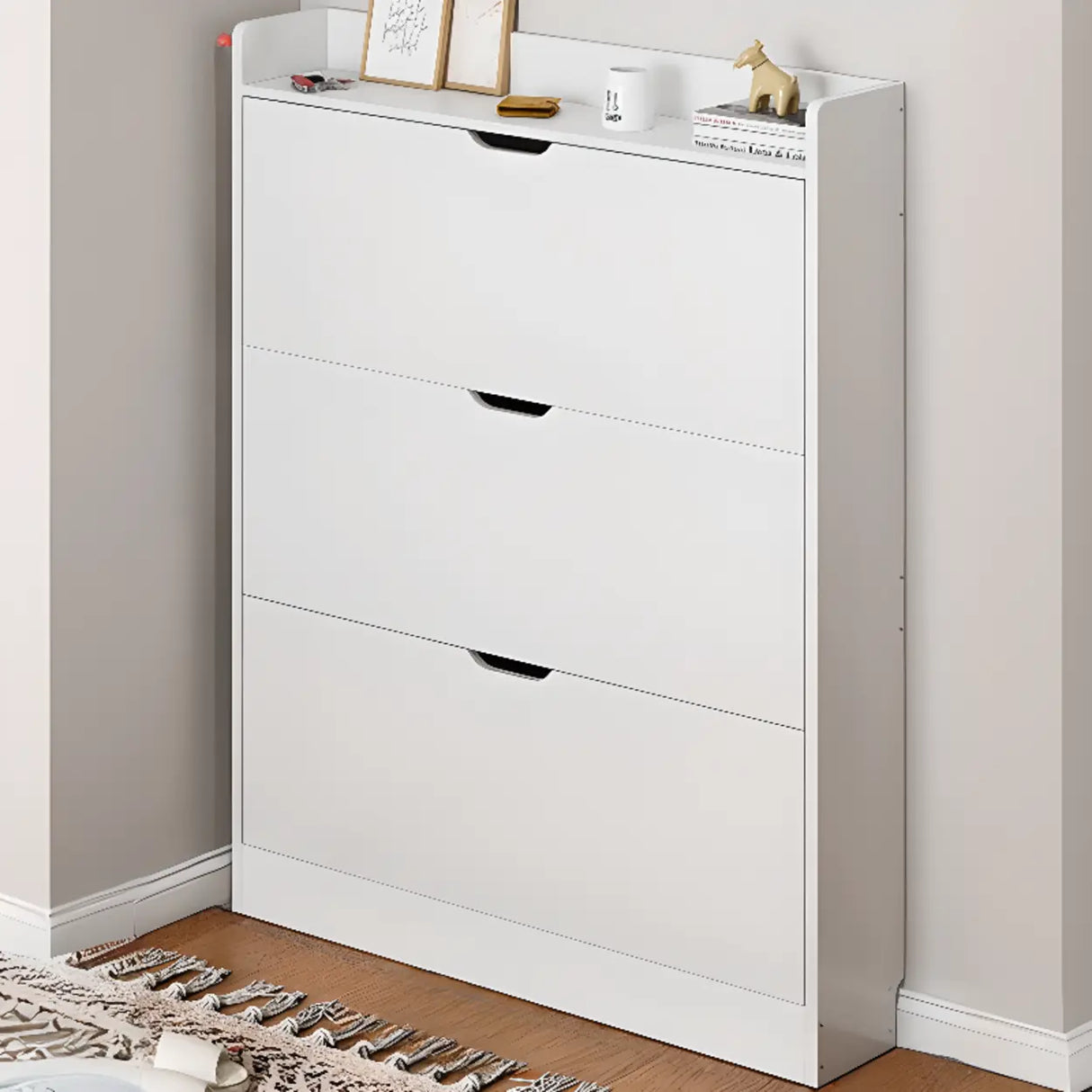 Sliding Wood Hallway Grey Closed Back Shoe Storage Cabinet Image - 16