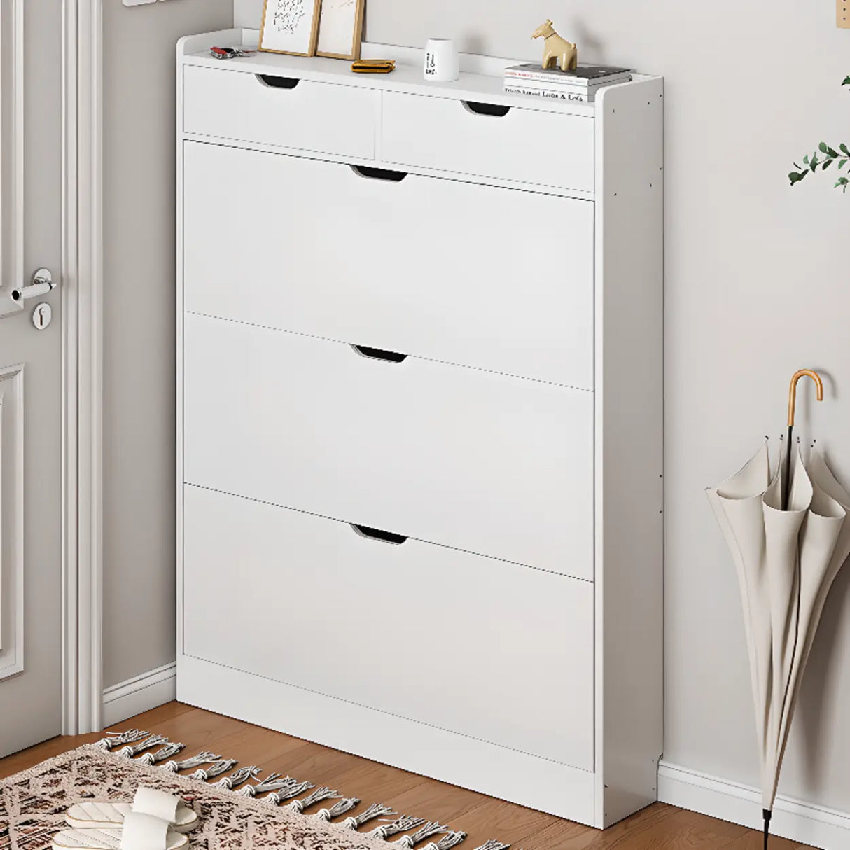 Sliding Wood Hallway Grey Closed Back Shoe Storage Cabinet Image - 18
