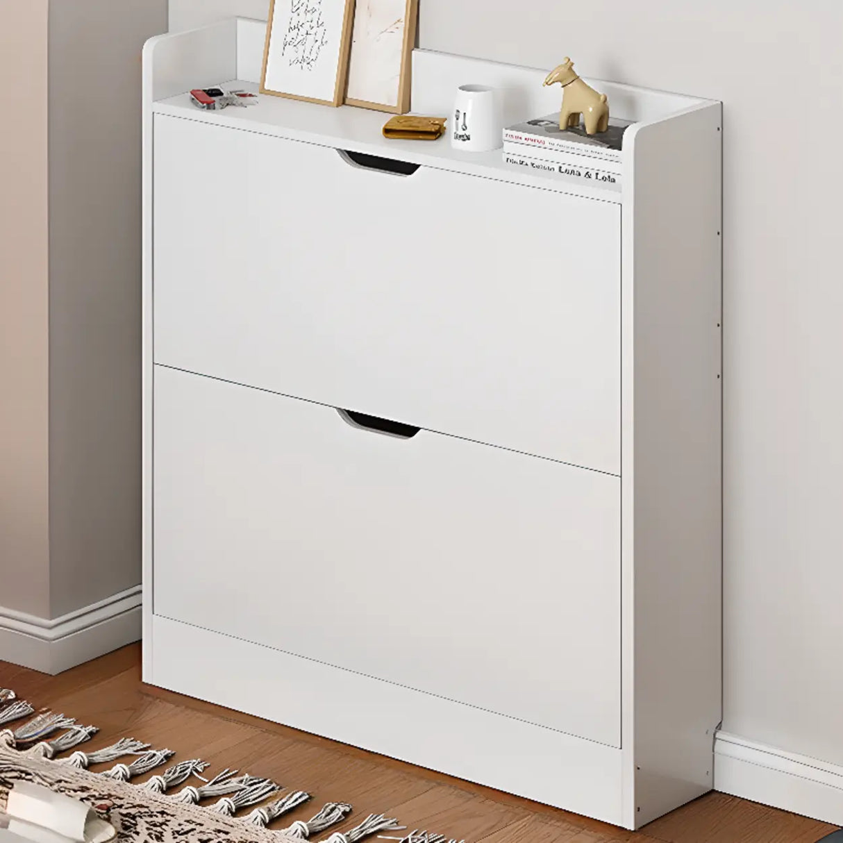 Sliding Wood Hallway Grey Closed Back Shoe Storage Cabinet Image - 19