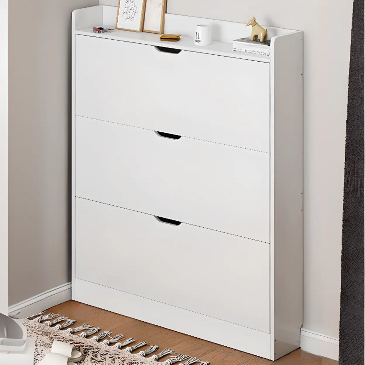 Sliding Wood Hallway Grey Closed Back Shoe Storage Cabinet Image - 4